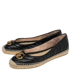 مملوكة مسبقًا Gucci Black Quilted Leather GG Marmont Espadrille Flats Size 39