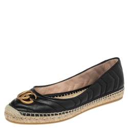 مملوكة مسبقًا Gucci Black Quilted Leather GG Marmont Espadrille Flats Size 39