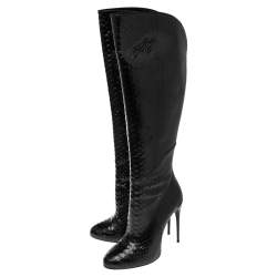Pre Owned Gucci Black Python Leather Knee High Boots Size 39