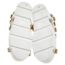 Pre Owned حذاء رياضي غوتشي أيس جلد وكانفاس أبيض مزخرف كريستال نحلة مقاس 37 