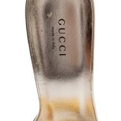 مملوكة مسبقًا صندل سلايد غوتشي مزخرف رأس نمر كريستال دورا جلد ذهبي مقاس 39