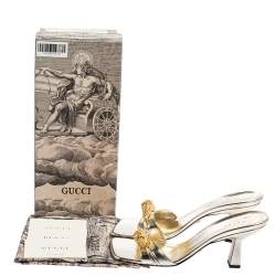 مملوكة مسبقًا صندل سلايد غوتشي مزخرف رأس نمر كريستال دورا جلد ذهبي مقاس 39