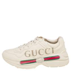 Pre Owned حذاء رياضي غوتشي ريتون غوتشي جلد بيج مزين بالشعار بعنق منخفض مقاس 41