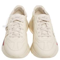 Pre Owned حذاء رياضي غوتشي ريتون غوتشي جلد بيج مزين بالشعار بعنق منخفض مقاس 41