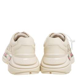 Pre Owned حذاء ري اضي غوتشي ريتون غوتشي جلد بيج مزين بالشعار بعنق منخفض مقاس 41