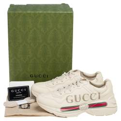 Pre Owned حذاء رياضي غوتشي ريتون غوتشي جلد بيج مزين بالشعار بعنق منخفض مقاس 41