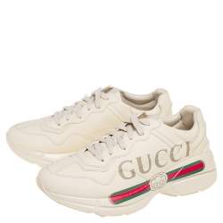 Pre Owned حذاء رياضي غوتشي ريتون غوتشي جلد بيج مزين بالشعار بعنق منخفض مقاس 41