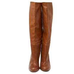 Pre Owned حذاء بوت غوتشي أليزابيث جلد بني فاتح بطول الركبة مقاس 39