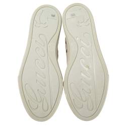 Pre Owned Gucci Cream GG Canvas and Leather Lace Up High Top Sneakers Size 37.5