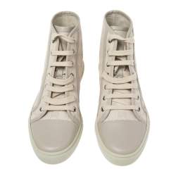 Pre Owned Gucci Cream GG Canvas and Leather Lace Up High Top Sneakers Size 37.5
