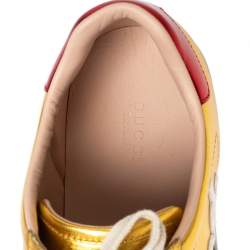 Pre Owned Gucci Metallic Gold Leather Ace Blind For Love Low Top Sneakers Size 40