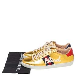 Pre Owned Gucci Metallic Gold Leather Ace Blind For Love Low Top Sneakers Size 40
