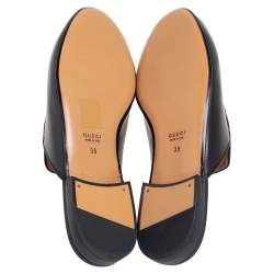 Pre Owned Gucci Black Floral Embroidered Leather Princetown Mules Size 38