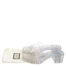 Pre Owned صندل سلايد غوتشي مطاط شفاف مزين شعار الماركة مقاس 38