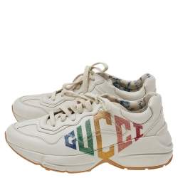 مملوكة مسبقًا حذاء رياضي غوتشي غليتر ريتون جلد كريمي مقاس 38.5