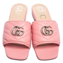 مملوكة مسبقًا صندل سلايد غوتشي فلات مارمونت جي جي جلد مبطن وردي مقاس 38