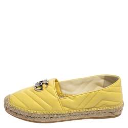 Pre Owned Gucci Yellow Matelassé Leather GG Marmont Espadrille Flats Size 37.5