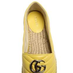 Pre Owned Gucci Yellow Matelassé Leather GG Marmont Espadrille Flats Size 37.5