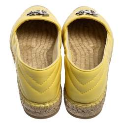 Pre Owned Gucci Yellow Matelassé Leather GG Marmont Espadrille Flats Size 37.5