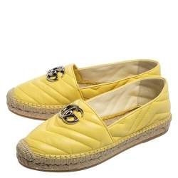 Pre Owned Gucci Yellow Matelassé Leather GG Marmont Espadrille Flats Size 37.5