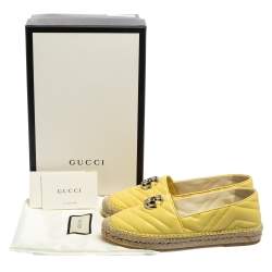 Pre Owned Gucci Yellow Matelassé Leather GG Marmont Espadrille Flats Size 37.5