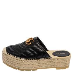 مملوكة مسبقًا حذاء مولز إسبادريل غوتشي مارمونت نعل سميك مزين جي جي جلد أسود مقاس 38.5