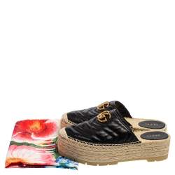 مملوكة مسبقًا حذاء مولز إسبادريل غوتشي مارمونت نعل سميك مزين جي جي جلد أسود مقاس 38.5