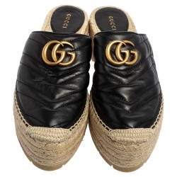 مملوكة مسبقًا حذاء مولز إسبادريل غوتشي مارمونت نعل سميك مزين جي جي جلد أسود مقاس 38.5