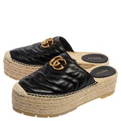مملوكة مسبقًا حذاء مولز إسبادريل غوتشي مارمونت نعل سميك م�زين جي جي جلد أسود مقاس 38.5