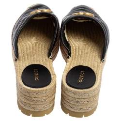 مملوكة مسبقًا حذاء مولز إسبادريل غوتشي مارمونت نعل سميك مزين جي جي جلد أسود مقاس 38.5