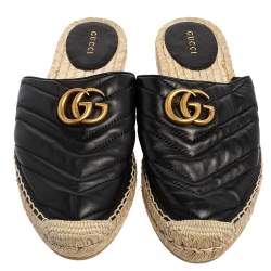 Pre Owned حذاء إسبادريل مولز غوتشي مارمونت جي جي جلد أسود مقاس 38