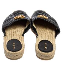 Pre Owned حذاء إسبادريل مولز غوتشي مارمونت جي جي جلد أسود مقاس 38