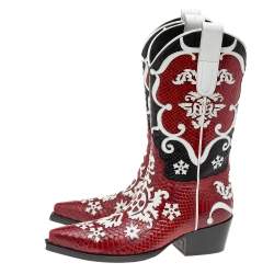 Pre Owned Gucci Multicolor Cutout Python Leather Cowboy Boots Size 41