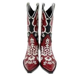 Pre Owned Gucci Multicolor Cutout Python Leather Cowboy Boots Size 41