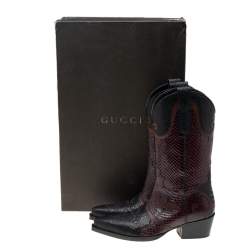 Pre Owned Gucci Brown/Black Python Leather Cowboy Boots Size 42