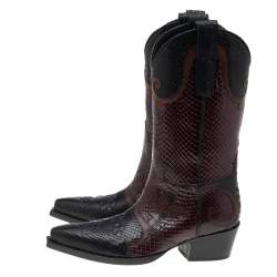 Pre Owned Gucci Brown/Black Python Leather Cowboy Boots Size 42