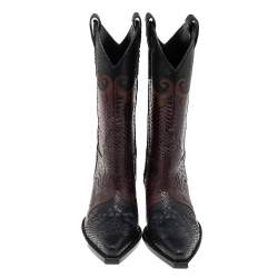 Pre Owned Gucci Brown/Black Python Leather Cowboy Boots Size 42