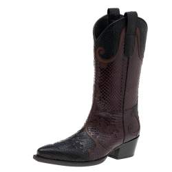 Gucci Brown/Black Python Leather Cowboy Boots Size 42 Gucci