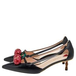 Pre Owned Gucci Black Leather Cherry Unia Pumps Size 39.5