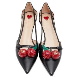 Pre Owned Gucci Black Leather Cherry Unia Pumps Size 39.5