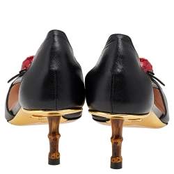 Pre Owned Gucci Black Leather Cherry Unia Pumps Size 39.5