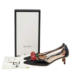Pre Owned Gucci Black Leather Cherry Unia Pumps Size 39.5