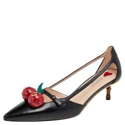 Pre Owned Gucci Black Leather Cherry Unia Pumps Size 39.5