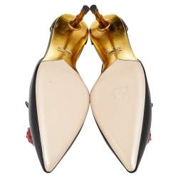 Pre Owned Gucci Black Leather Cherry Unia Pumps Size 39.5