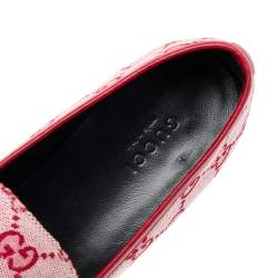 Pre Owned Gucci Red GG Canvas And Leather Horsebit Slip On Loafers Size 37