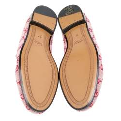 Pre Owned Gucci Red GG Canvas And Leather Horsebit Slip On Loafers Size 37
