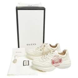 Pre Owned Gucci Cream Leather Rhyton Sneakers Size 38.5