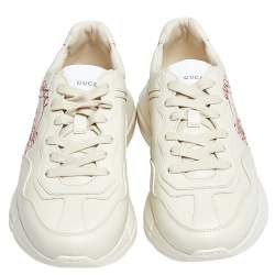 Pre Owned Gucci Cream Leather Rhyton Sneakers Size 38.5