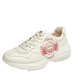 Pre Owned Gucci Cream Leather Rhyton Sneakers Size 38.5