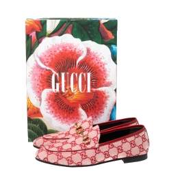 Pre Owned Gucci Red/Pink GG Canvas Horsebit Slip-on Loafers Size 39